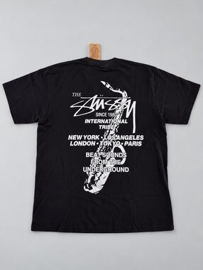 Stussy Beat Sounds Pigment Dyed Black Graphic T-Shirt Large 1905060